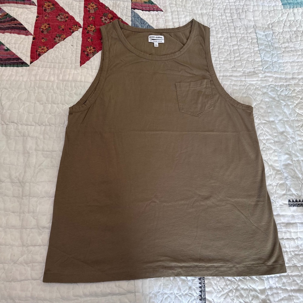 Banks Journal Tank Top Olive Brown Organic Cotton Small Pocket Vest